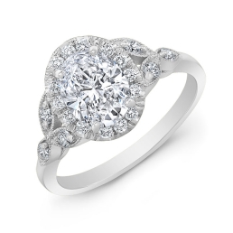 Vintage Style Hand Engraved Halo Diamond Engagement Ring 