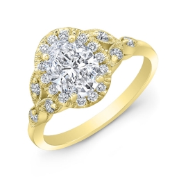 Vintage Style Hand Engraved Halo Diamond Engagement Ring -18k Yellow Gold