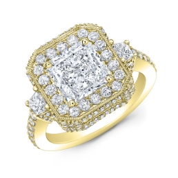 Vintage Style Engraved Halo Diamond Engagement Ring-18k Yellow Gold