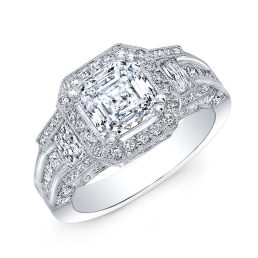 Vintage Style Engraved Halo Diamond Engagement Ring SMP20478