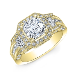 Vintage Style Engraved Halo Diamond Engagement Ring SMP20478-18k Yellow Gold