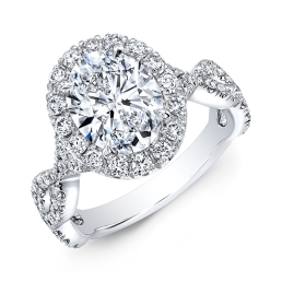 Modern Style Twisted Shank Diamond Halo Engagement Ring-Platinum
