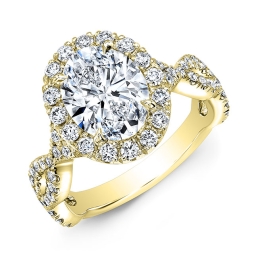 Modern Style Twisted Shank Diamond Halo Engagement Ring-18k Yellow Gold