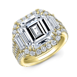 Modern Style Diamond Halo Engagement Ring SMP21031-18k Yellow Gold