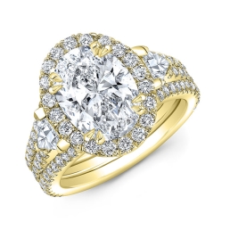 Modern Style Diamond Halo Engagement Ring SMP21431-18k Yellow Gold