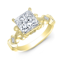 Vintage Style Engraved Diamond Engagement Ring SMP21610-18k Yellow Gold