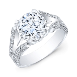 Modern Style Engraved Split Shank Diamond Engagement Ring-14k White Gold