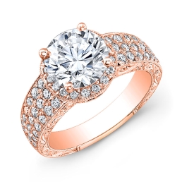 Vintage Style Hand Engraved Diamond Engagement Ring-14k Rose Gold