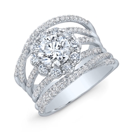 Art Deco Style Halo Diamond Engagement Ring 