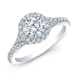 Modern Style Split Shank Diamond Halo Engagement Ring -Platinum