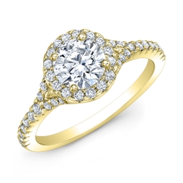 Modern Style Split Shank Diamond Halo Engagement Ring -18k Yellow Gold