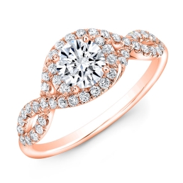 Modern Style Twisted Shank Diamond Halo Engagement Ring -18k Rose Gold