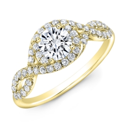 Modern Style Twisted Shank Diamond Halo Engagement Ring -18k Yellow Gold