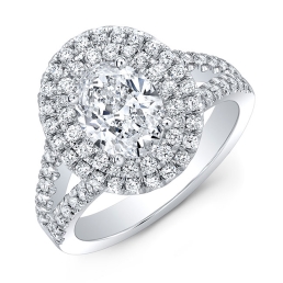Modern Style Split Shank Double Halo Diamond Engagement Ring -Platinum