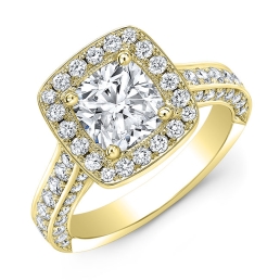 Vintage Style Engraved Halo Diamond Engagement Ring -18k Yellow Gold