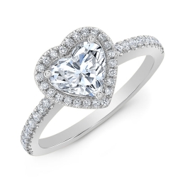 Modern Style Diamond Halo Engagement Ring -18k White Gold