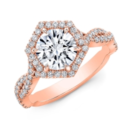Modern Style Twisted Shank Diamond Halo Engagement Ring -18k Rose Gold