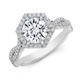 Modern Style Twisted Shank Diamond Halo Engagement Ring -Platinum