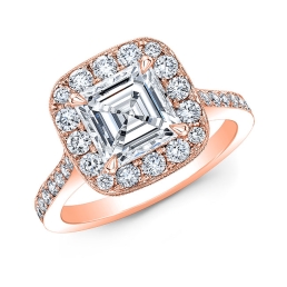 Vintage Style Engraved Halo Diamond Engagement Ring -14k Rose Gold