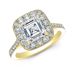 Vintage Style Engraved Halo Diamond Engagement Ring -18k Yellow Gold