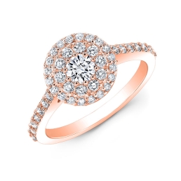 Cluster Style Double Halo Diamond Engagement Ring-18k Rose Gold