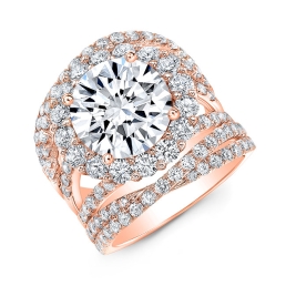Art Deco Style Halo Diamond Engagement Ring -18k Rose Gold