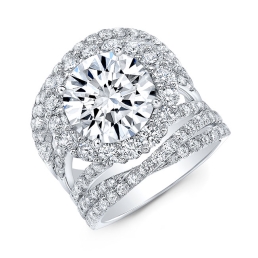 Art Deco Style Halo Diamond Engagement Ring -18k White Gold