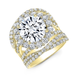 Art Deco Style Halo Diamond Engagement Ring -14k Yellow Gold