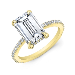 Modern Style Hidden Halo Diamond Engagement Ring-18k Yellow Gold