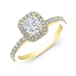 Modern Style Halo Diamond Engagement Ring-18k Yellow Gold