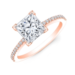 Modern Style Diamond Solitaire Engagement Ring-14k Rose Gold