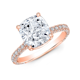 Modern Style 3-Sides Diamond Engagement Ring-14k Rose Gold