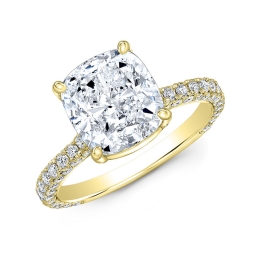 Modern Style 3-Sides Diamond Engagement Ring-14k Yellow Gold