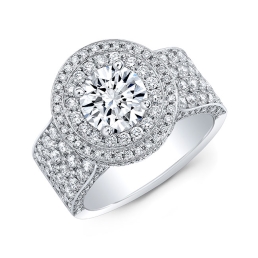 Art Deco Style Double Halo Diamond Engagement Ring -18k White Gold