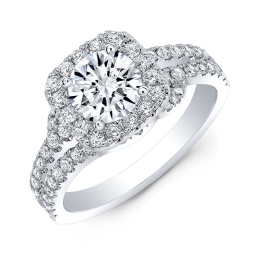 Split Shank Style Diamond Halo Engagement Ring -Platinum