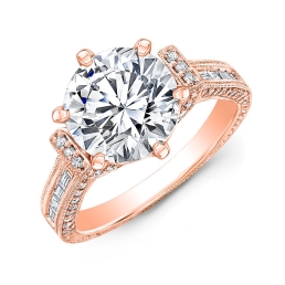 Vintage Style Engraved Diamond Engagement Ring -14k Rose Gold