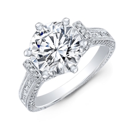 Vintage Style Engraved Diamond Engagement Ring -18k White Gold