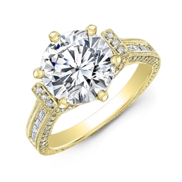 Vintage Style Engraved Diamond Engagement Ring -18k Yellow Gold