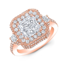 Vintage Style Engraved Halo Diamond Engagement Ring-18k Rose Gold