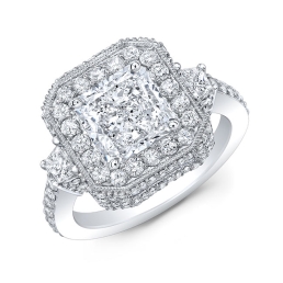 Vintage Style Engraved Halo Diamond Engagement Ring-18k White Gold