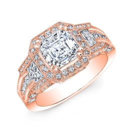 Vintage Style Engraved Halo Diamond Engagement Ring SMP20478-14k Rose Gold