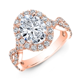 Modern Style Twisted Shank Diamond Halo Engagement Ring-18k Rose Gold