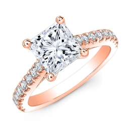 Modern Style Engraved Diamond Engagement Ring-18k Rose Gold
