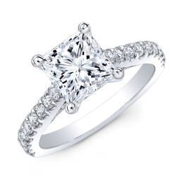 Modern Style Engraved Diamond Engagement Ring-Platinum