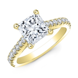 Modern Style Engraved Diamond Engagement Ring-18k Yellow Gold