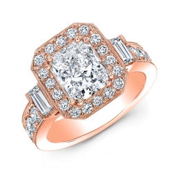 Vintage Style Engraved Halo Diamond Engagement Ring SMP20920-18k Rose Gold