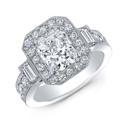 Vintage Style Engraved Halo Diamond Engagement Ring SMP20920-18k White Gold