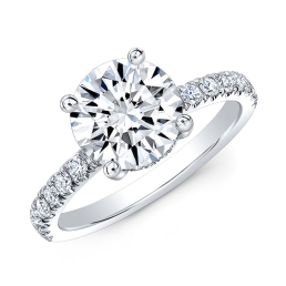 Modern Style Hidden Halo Diamond Engagement Ring-18k White Gold