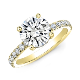Modern Style Hidden Halo Diamond Engagement Ring-18k Yellow Gold