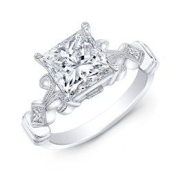 Vintage Style Engraved Diamond Engagement Ring